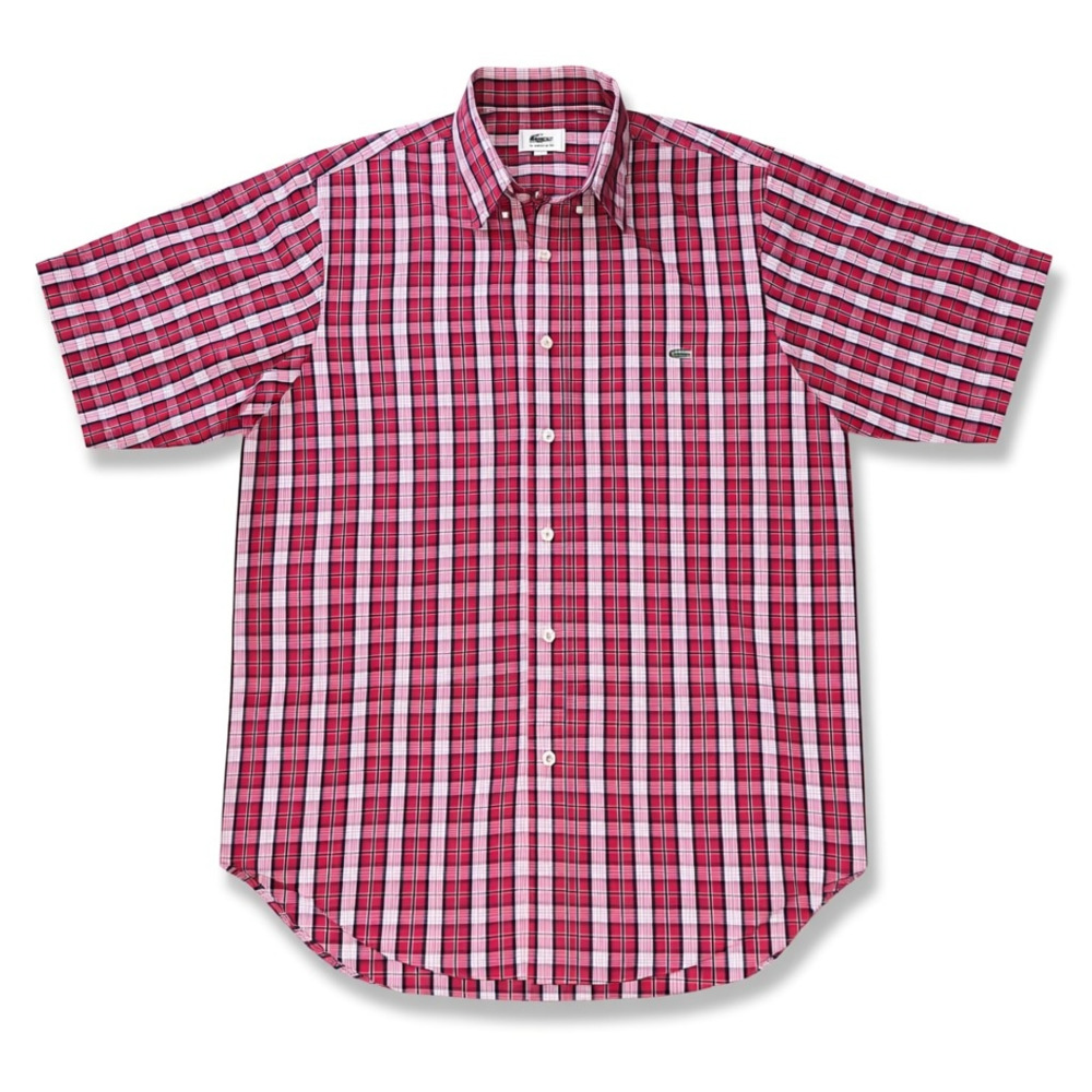 Lacoste Men's Short Sleeve Plaid Button-Up Shirt Red